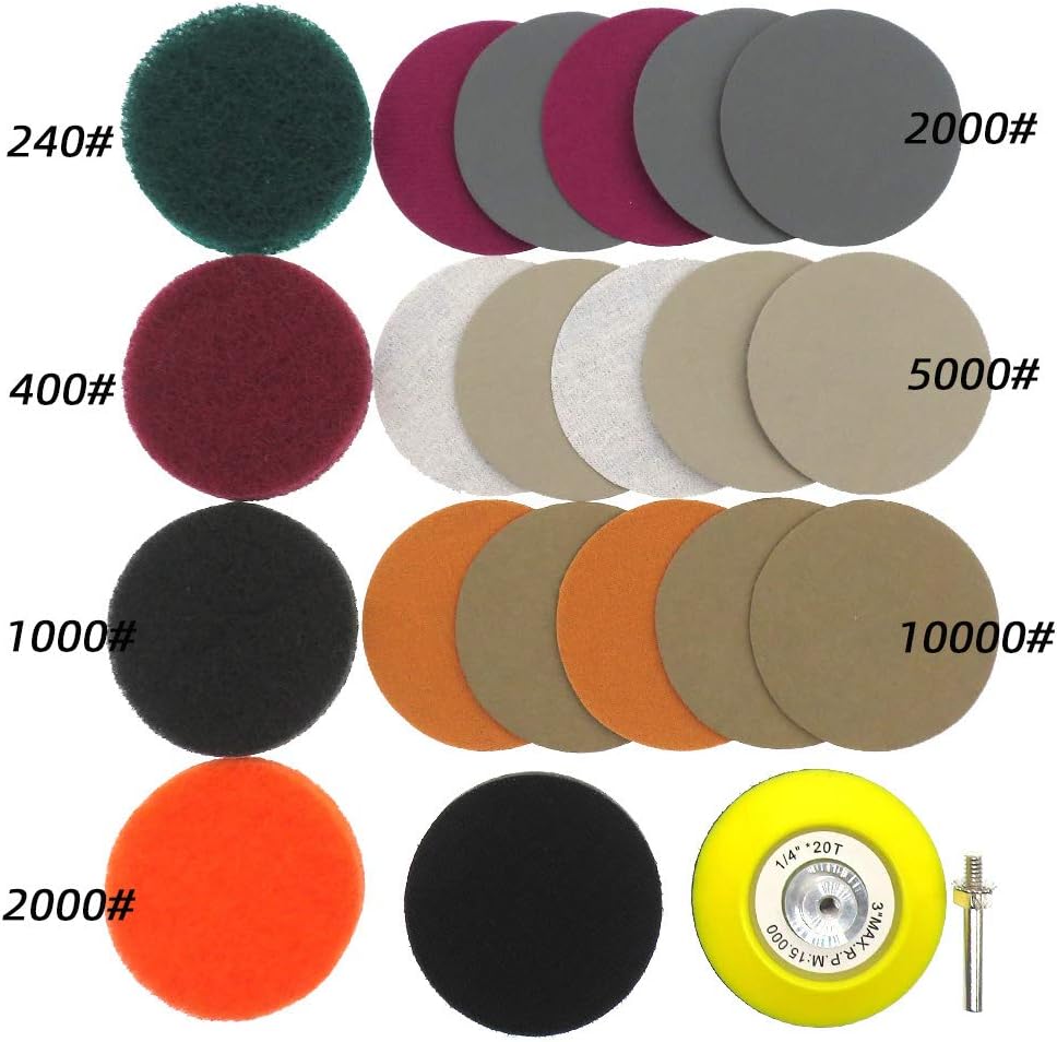 Car Headlight Restoration Kit, 3 Inch Car Polishing Sanding Discs with 1/4 Inch Shank Backing, Scouring Pads, Buffing Sponge, Soft Interface, Woolen Buffer, 41PCS