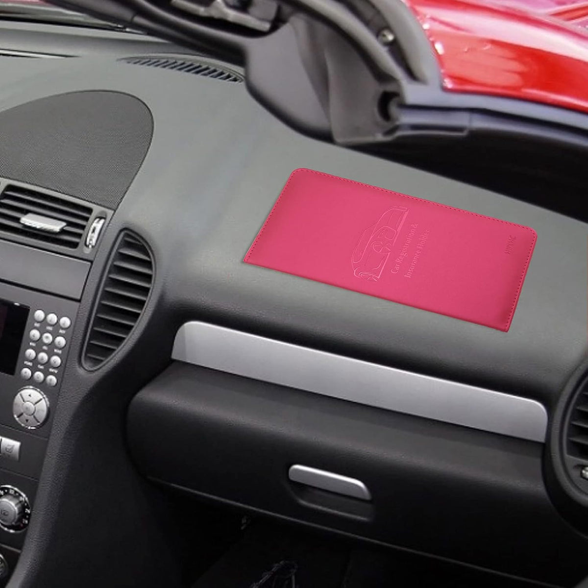 Car Registration and Insurance Card Holder - Leather Vehicle Glove Box Automobile Documents Paperwork Wallet Case Organizer for ID, Driver's License, Key, Cards - Car Accessories for Women&Men
