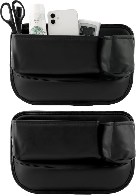 2-Pack Car Seat Gap Filler Organizer, Leather Storage Box with Cup Holder for Driver & Passenger Side, Gap Bag Front Seat Car Storage Accessories for Phone Keys Sunglasses Wallet(COLOR:Black)