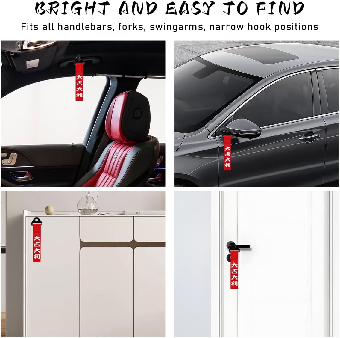 Ohleats Car JDM Tow Strap, Racing Trailer Belt with Chinese Slogan, Decorative Sports Trailer Hook Traction Rope Fit for Front or Rear Bumper, Universal Exterior Car Accessories (Style 2)