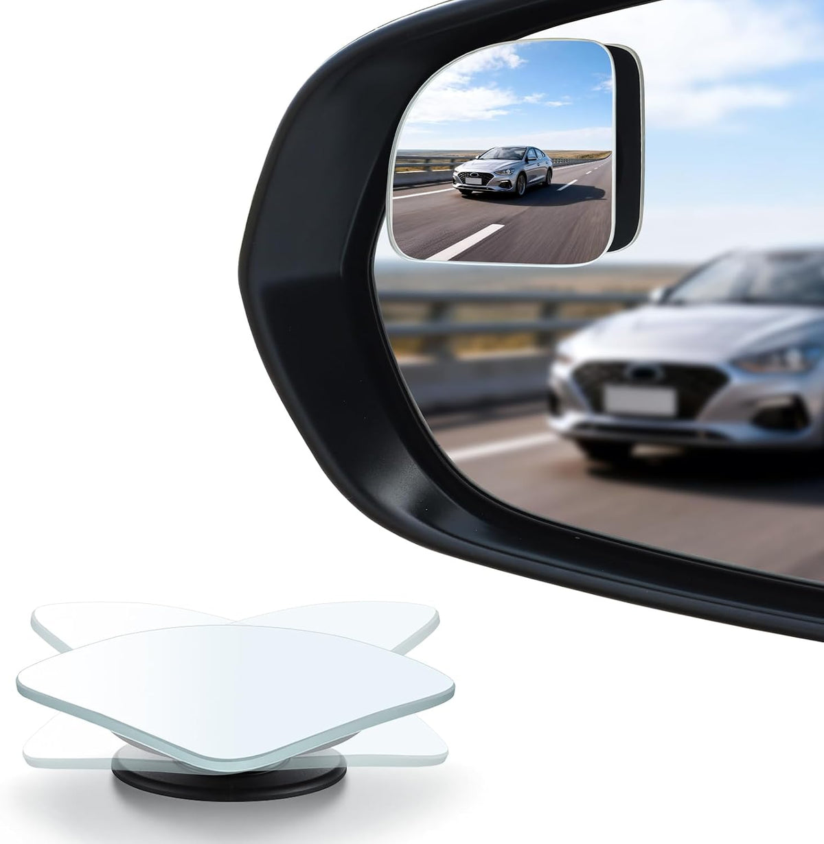 LivTee Blind Spot Mirrors, HD Glass Frameless Convex Rear View Mirrors, Wide Angle Adjustable Stick for Side Mirror, Automotive Exterior Accessories for Car, SUV & Trucks, Pack of 2