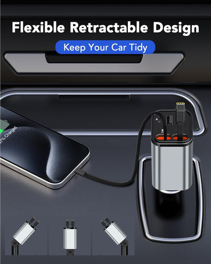 Retractable Car Charger,Car Phone Charger USB C Fast Charge,Cigarette Lighter USB Charger Car Accessories for Women,Road Trip Essentials Gift for Men,Car Charger for iPhone 17/16/15,Galaxy S26,Pixel