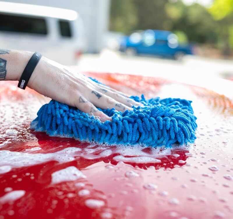 The Rag Company - Premium Chenille Microfiber Knobby Wash Mitts - Perfect for Car Washing and Detailing; Scratch-Free, Lint-Free, Double-Sided, Plush, and Absorbent; Lime Green + Blue (2-Pack)