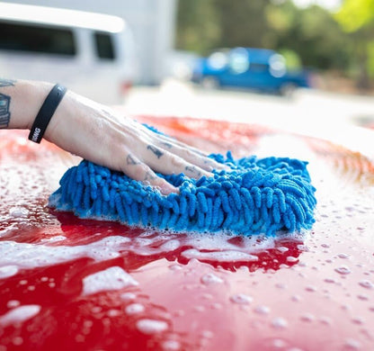 The Rag Company - Premium Chenille Microfiber Knobby Wash Mitts - Perfect for Car Washing and Detailing; Scratch-Free, Lint-Free, Double-Sided, Plush, and Absorbent; Lime Green + Blue (2-Pack)