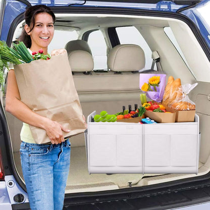 Homeve Car Trunk Organizer for SUV, 18.5Gal Large Capacity No-Sag Heavy Duty, Foldable Waterproof Anti-Slip Storage with 12 Pockets, Fit Sedan,Truck, Universal Car Accessories, Black, Large, 2 Compart