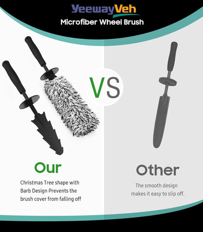 YeewayVeh 3PCS Quick Car Wheel Brush Kit, 2-Size 360° Bendale Rim Cleaner Brushes, Boars Hair Detailing Brush, Fast Scratch-Free Cleaning for Car Wheels, Motorcycle, Orange