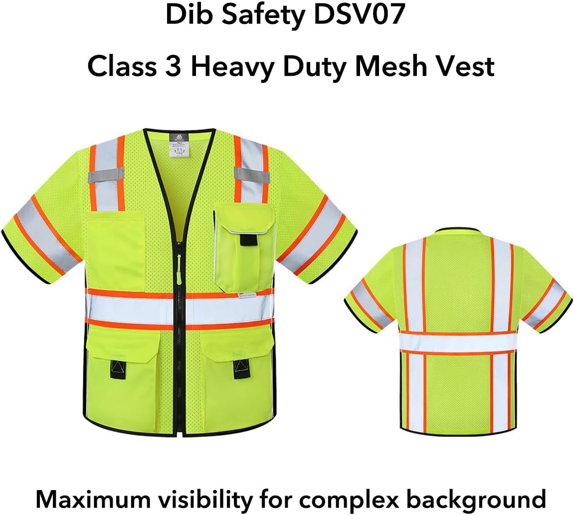 Dib Safety Reflective Mesh Vest ANSI Class 3, High Visibility with Pockets and Zipper, Made with 3M Reflective Tape, Yellow XL