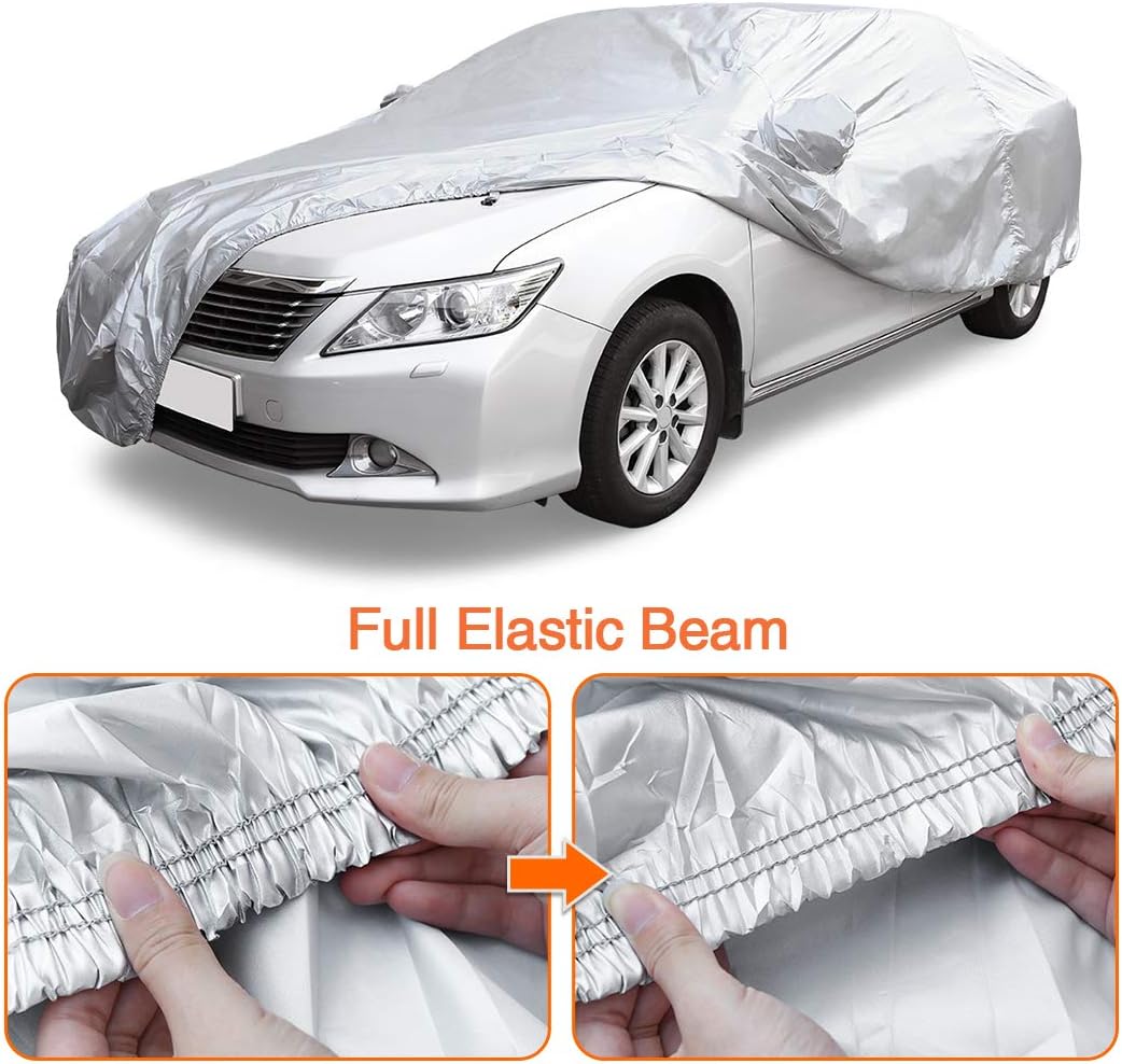 uxcell 3XXL Silver Tone 190T Car Cover Outdoor Weather Waterproof Scratch Rain Snow Heat Resistant W Mirror Pocket 530 x 185 x 160cm