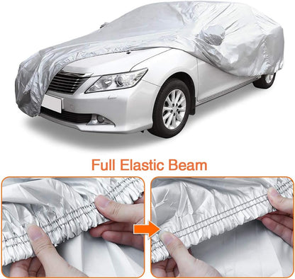 uxcell 3XXL Silver Tone 190T Car Cover Outdoor Weather Waterproof Scratch Rain Snow Heat Resistant W Mirror Pocket 530 x 185 x 160cm