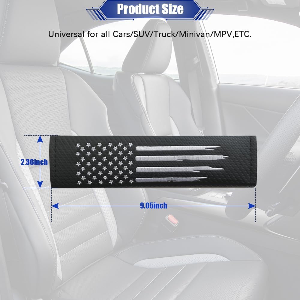 JDDRY 2PC Car Seat Belt Covers Pads,Seatbelt Strap Cover,Seat Belt Shoulder Strap Pads,Carbon Fiber Leather Car Interior Accessories(2Pack,Black-USA Flag)