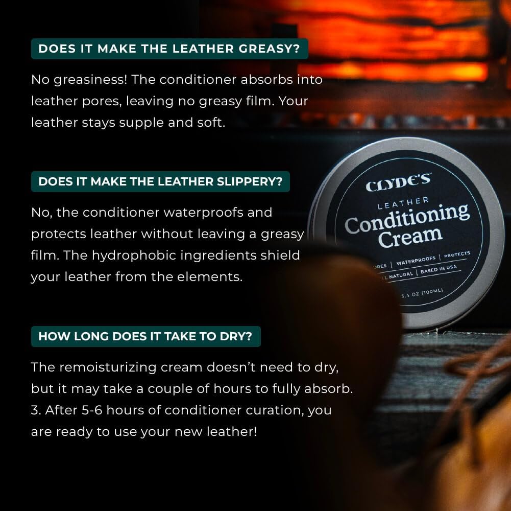 Clyde's™ Leather Conditioning Cream | All Natural, Non Toxic Formula | Restore & Repair Sofas, Car Seats, Shoes and More