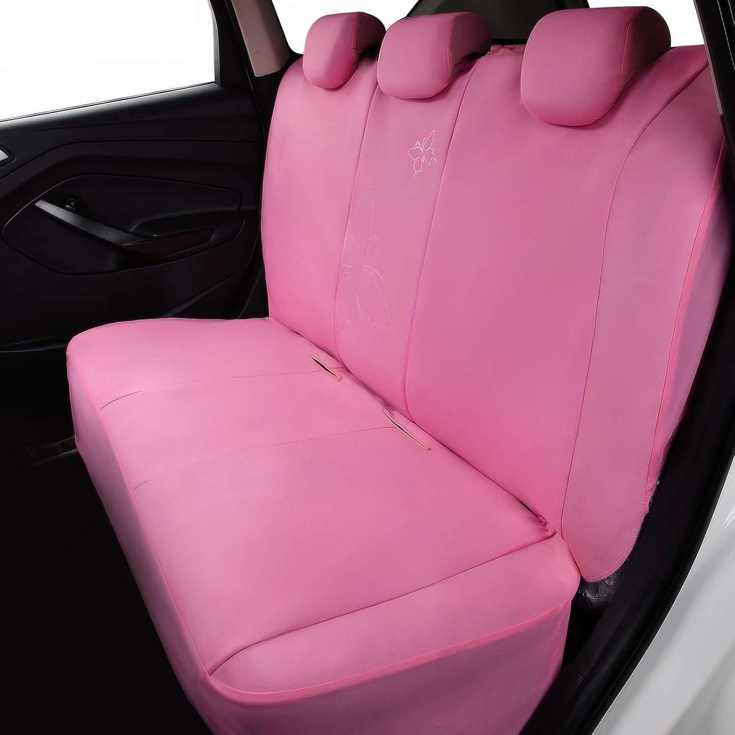 Flying Banner Butterfly car seat Covers ful Set Fashion Universal Lady Woman Female Rear Bench Split Colorized (Pink, 2 Fronts - Lace)