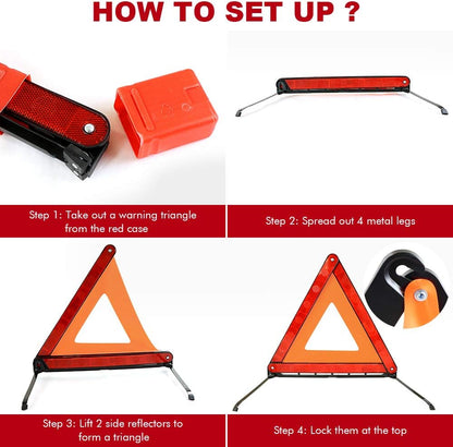 Foldable Warning Triangles Road Safety Triangle Kit, 3 Pack of Reflective Triangle Sign with Storage Case, DOT Approved