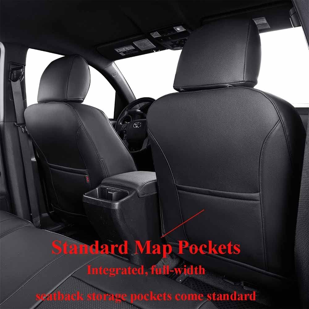 EKR Tacoma Car Seat Covers Custom Fit for Toyota Tacoma (Petrol) 2024 2025 2026 DoubleCab/CrewCab SR/SR5/TRD Sport/TRD Off-Road/Limited -Truck Seat Covers Full Set,Faux Leather(Black)