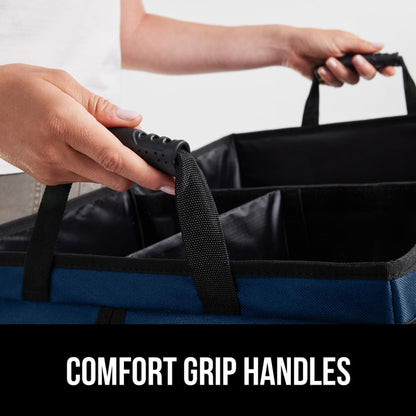 GORILLA GRIP Trunk Organizer for SUV and Cars, Large Capacity Collapsible Car Trunk Storage Organizer, Heavy Duty Car Accessories, Gifts for Mom and Dad, Slip & Water Resistant Multi Compartment Black