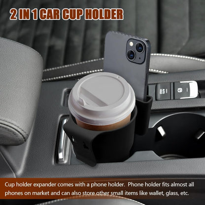Car Cup Holder Expander, Cup Holder for Car, 2-in-1 Mobile Phone Drink Adapter, Auto Interior Accessories Multifunction Auto Seat Back and Armrest Box Storage Device for Most Vehicles (Black)