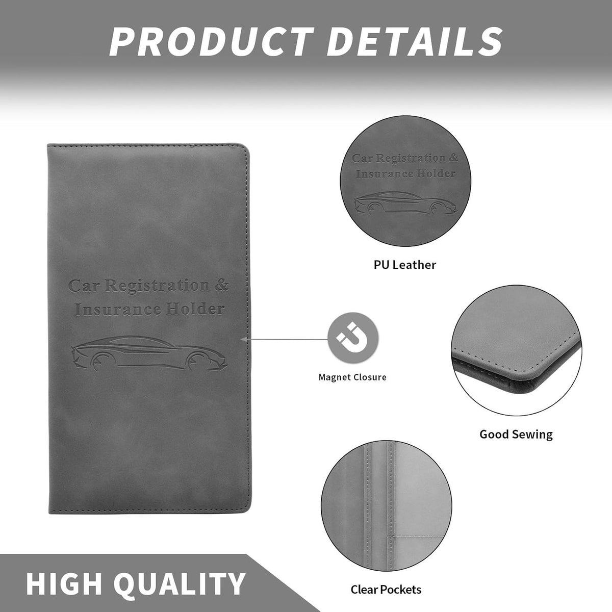 Car Registration and Insurance Card Holder - Vehicle Glove Box Document Organizer - Premium PU Leather Wallet Case - Driver License - Pink