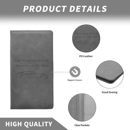 Car Registration and Insurance Card Holder - Vehicle Glove Box Document Organizer - Premium PU Leather Wallet Case - Driver License - Pink