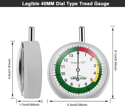 GODESON Dial Type Tire Tread Depth Gauge 88703 Professional for Motorcycle, car,Truck and Bus