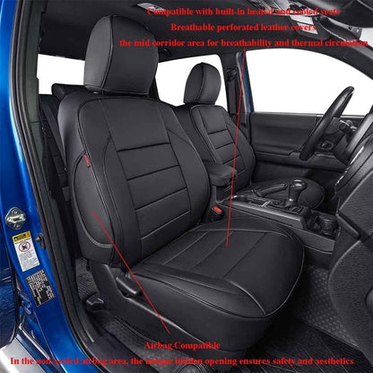 EKR Tacoma Car Seat Covers Custom Fit for Toyota Tacoma (Petrol) 2024 2025 2026 DoubleCab/CrewCab SR/SR5/TRD Sport/TRD Off-Road/Limited -Truck Seat Covers Full Set,Faux Leather(Black)