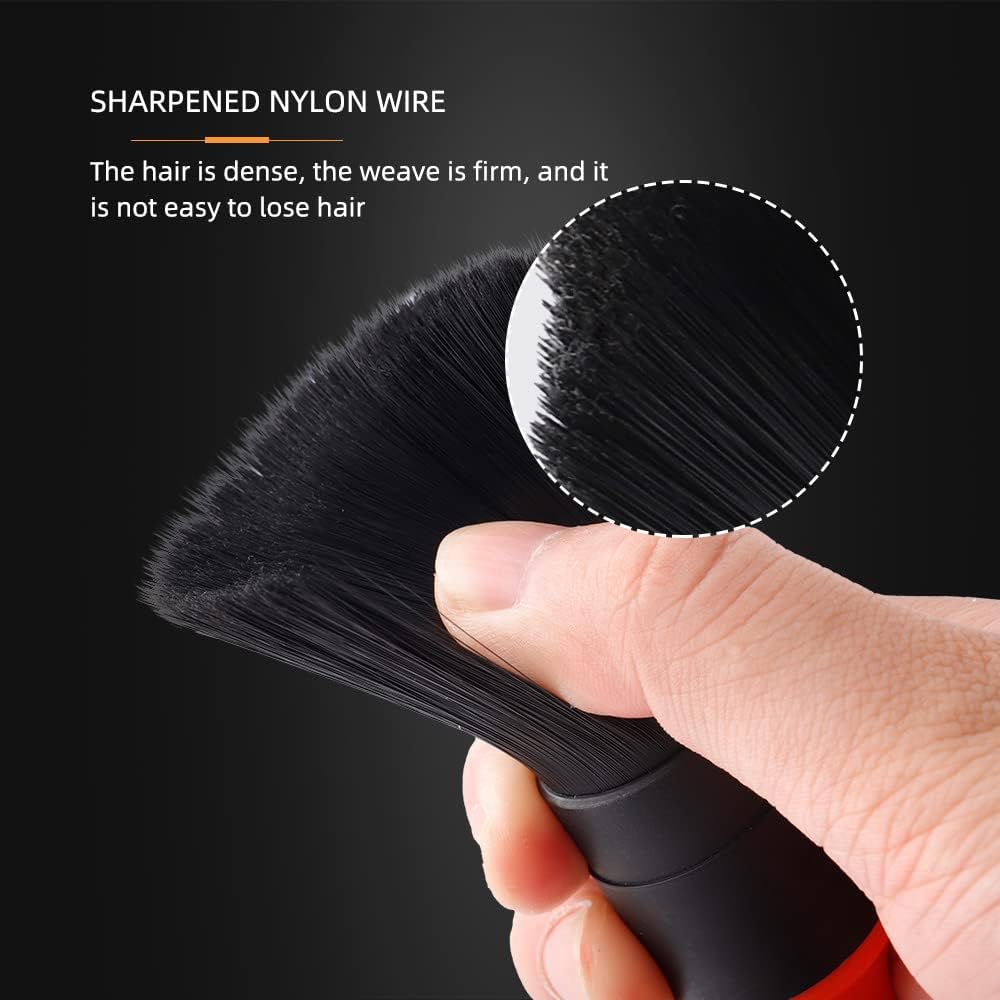 SPTA Car Detailing Brush Set, 5 Pack Soft Boar Hair Auto Detail Brush Kit with Elbow for Automotive Elegant Surface Interior Exterior Dashboard Emblems Panels Engine Bay Wheels Air Vent Seat Leather