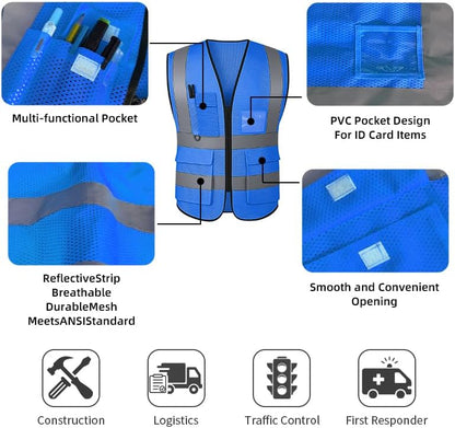 Reflective Safety Vest for Women Men High Visibility Security With Pocket Zipper Front Meet ANSI/ISEA Standard