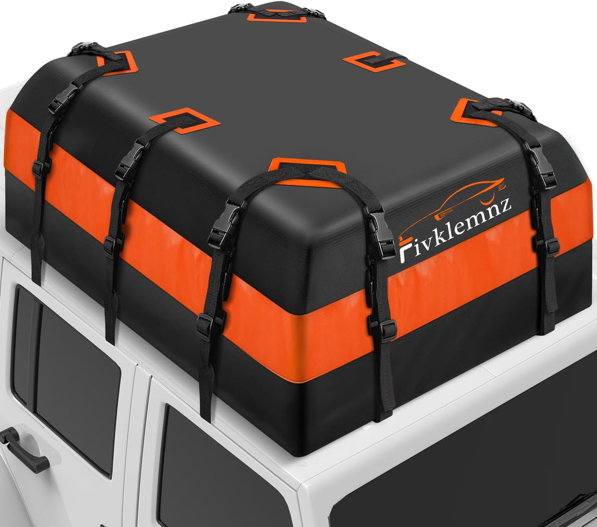 FIVKLEMNZ Car Rooftop Cargo Carrier Roof Bag Waterproof for All Top of Vehicle with/Without Rack Includes Topper Anti-Slip Mat + Reinforced Straps + 6 Door Hooks + Luggage Lock