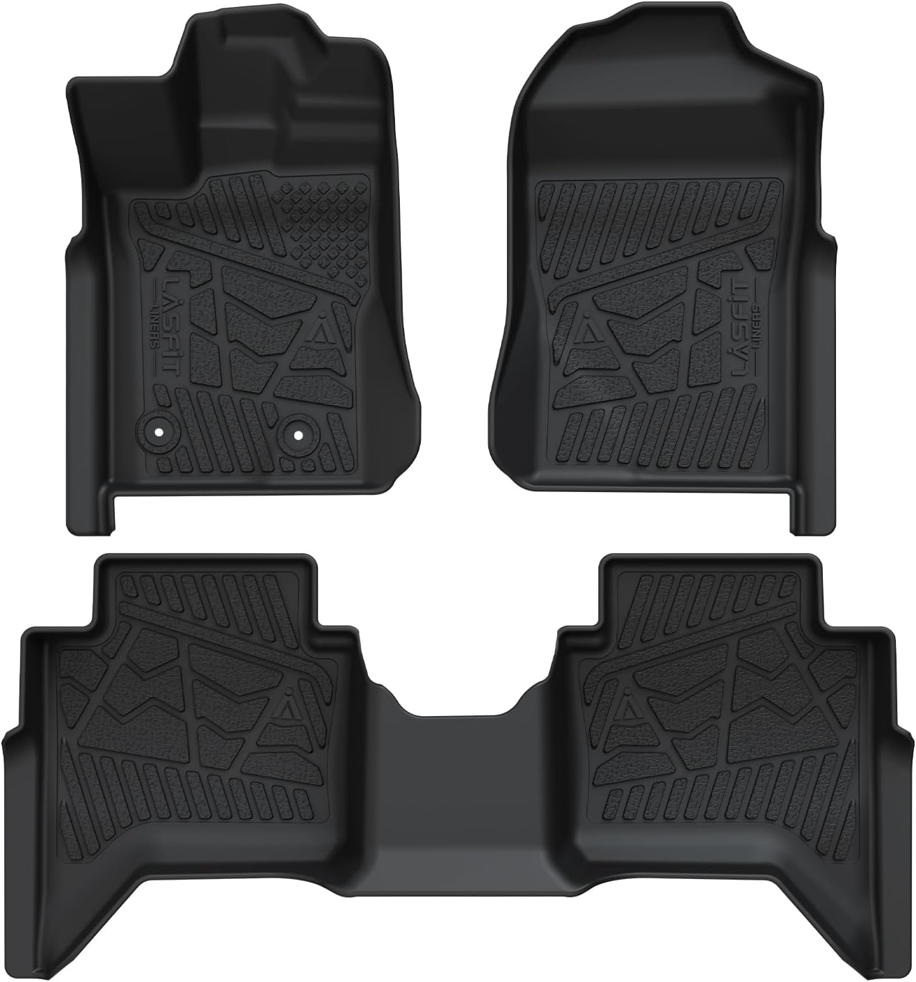 LASFIT Floor Mats for Ford F-150 2021-2026 | F150 Lightning 2022-2025 SuperCrew (Rear w/Fold Flat Storage) Carpet Floor All Weather Car Liners TPE Truck Mats - 1st and 2nd Row, 3pcs Black