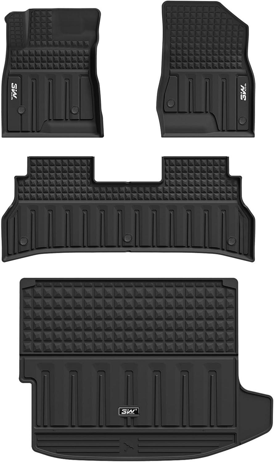 3W Floor Mats & Cargo Liner Fit for 2021 2022 2023 2024 2025 2026 Chevy Tahoe/GMC Yukon/Cadillac Escalade 7 Seat, TPE All Weather Custom Fit Car Accessories Heavy Duty Rubber Full Set Trunk Mats - Colors B