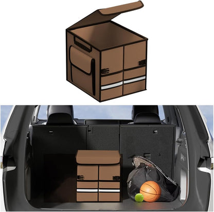 Car Trunk Organizer, Multi-Compartment Collapsible Vehicle Cargo Storage Organizer with Lid, Non Slip Waterproof Storage Box with Reinforced Handles, Universal Automotive Accessories (Black)