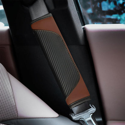 AUCELI 2PCS Car Seat Belt Cover, Carbon Fiber Seatbelt Shoulder Strap Covers, Breathable Leather Soft Harness Pad Protect Your Neck and Shoulder Compatible with Cars