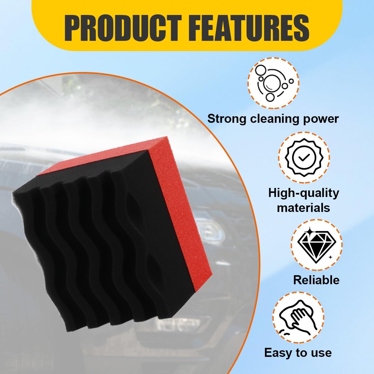 Car Tire Dressing Applicator Pad, Soft Sponge Tire Shine Applicator, Reusable Washable Wax Sponge, Anti-Spill Corrugated Surface Tire Care Cleaning Pad for Auto Detailing(Black&Green)