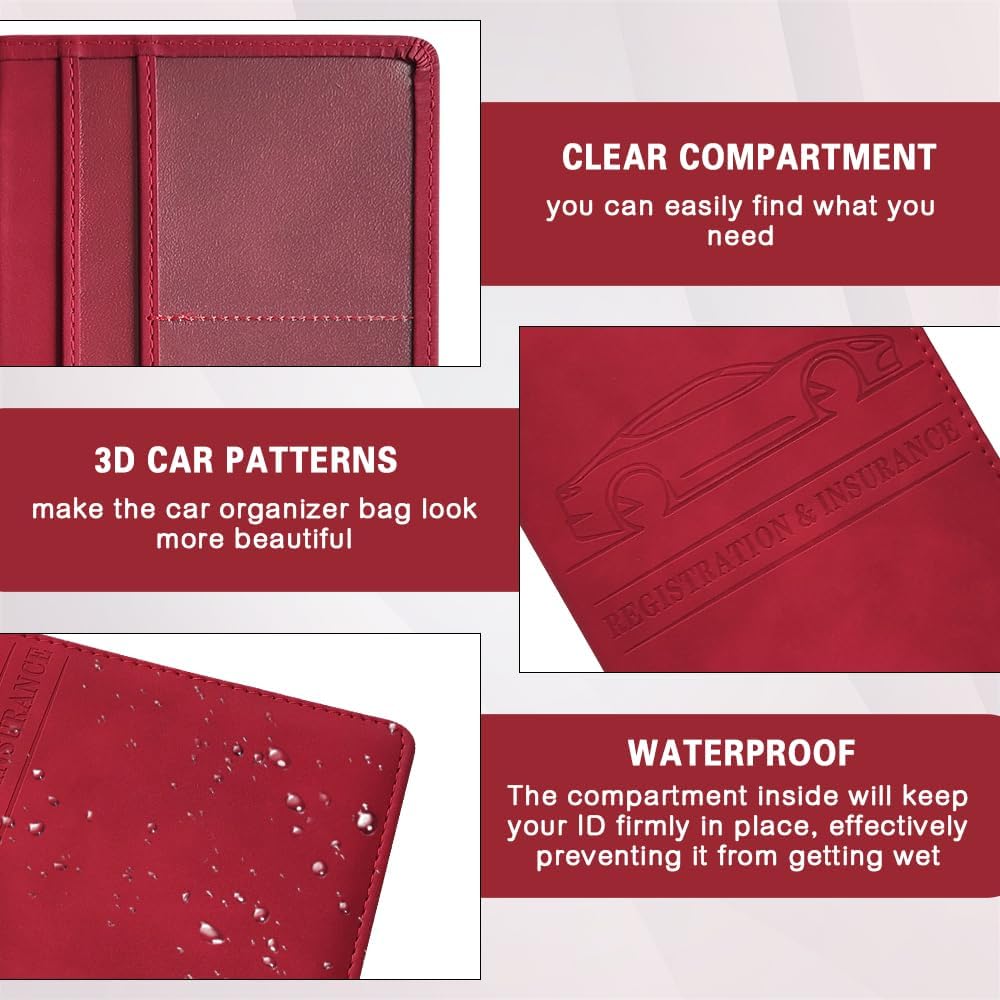 Car Registration and Insurance Holder, Registration and Insurance Card Holder, Auto Glove Box Organizer with Magnetic Shut, PU Leather Automobile Documents Wallet for Cards (Dark Green)