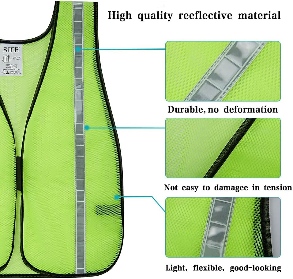 SIFE 10 Pack High Visibility Reflective Safety Vest,Made from Breathable and Neon Orange Mesh Fabric with Stretchable design,light weight for Man and Woman(Orange, 10 pack)