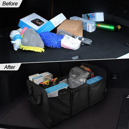 Car Trunk Organizer, Portable Foldable Waterproof Auto Storage Bag with 3 Compartments, Collapsible Cargo Trunk Groceries Organizer, Car Accessories Universal for SUV, Truck, Van, Sedan (Black2)