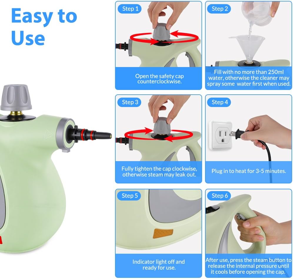 Handheld Pressurized Steam Cleaner with 12 pcs Accessories, Steamer for Cleaning, Steam Cleaner for Home Use, Steamer for Cleaning Car, Furniture, Floor, Upholstery, Grout and Tile, Deep Gray
