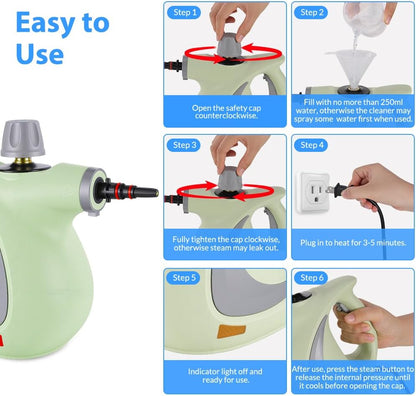 Handheld Pressurized Steam Cleaner with 12 pcs Accessories, Steamer for Cleaning, Steam Cleaner for Home Use, Steamer for Cleaning Car, Furniture, Floor, Upholstery, Grout and Tile, Deep Gray