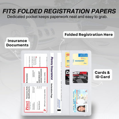 LINTRU Car Insurance and Registration Card Holder, Fits Folded Registration Papers, Double-Stitched Rigid Backing, Secure Elastic Closure, Vehicle Document Organizer, Car Accessories for Men & Women