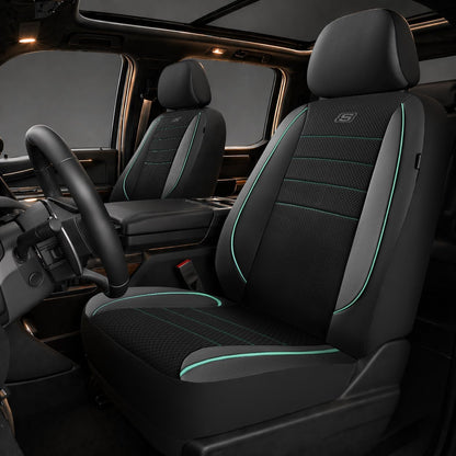 Skechers Air-Cooled Memory Foam Seat Covers,Mesh Thick Car Seat Covers,Piping Leather Car Seat Covers Front Seats,Airbag Compatible,Automotive Comfort Universal FitMost Cars,Vans,Truck,SUV,Black