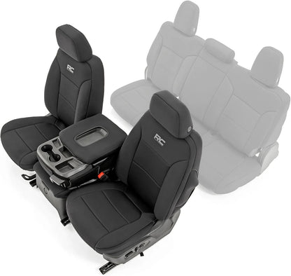 Rough Country Neoprene Seat Covers for Chevy Silverado & GMC Sierra 1500 (2019-2026) w/No Rear Seat Storage or Cup Holder - Waterproof & UV Resistant, Foam Padded, Front & Rear Row Cover Set