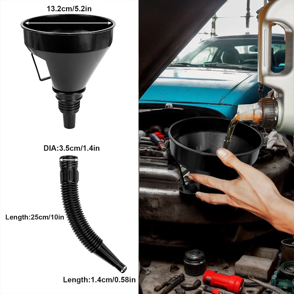 10 PCS Funnels for Automotive Use，Automotive Funnel Set with Wide Mouth Long Neck Hose, Flexible Oil Transmission Fuel Funnel Kit for Oil Change