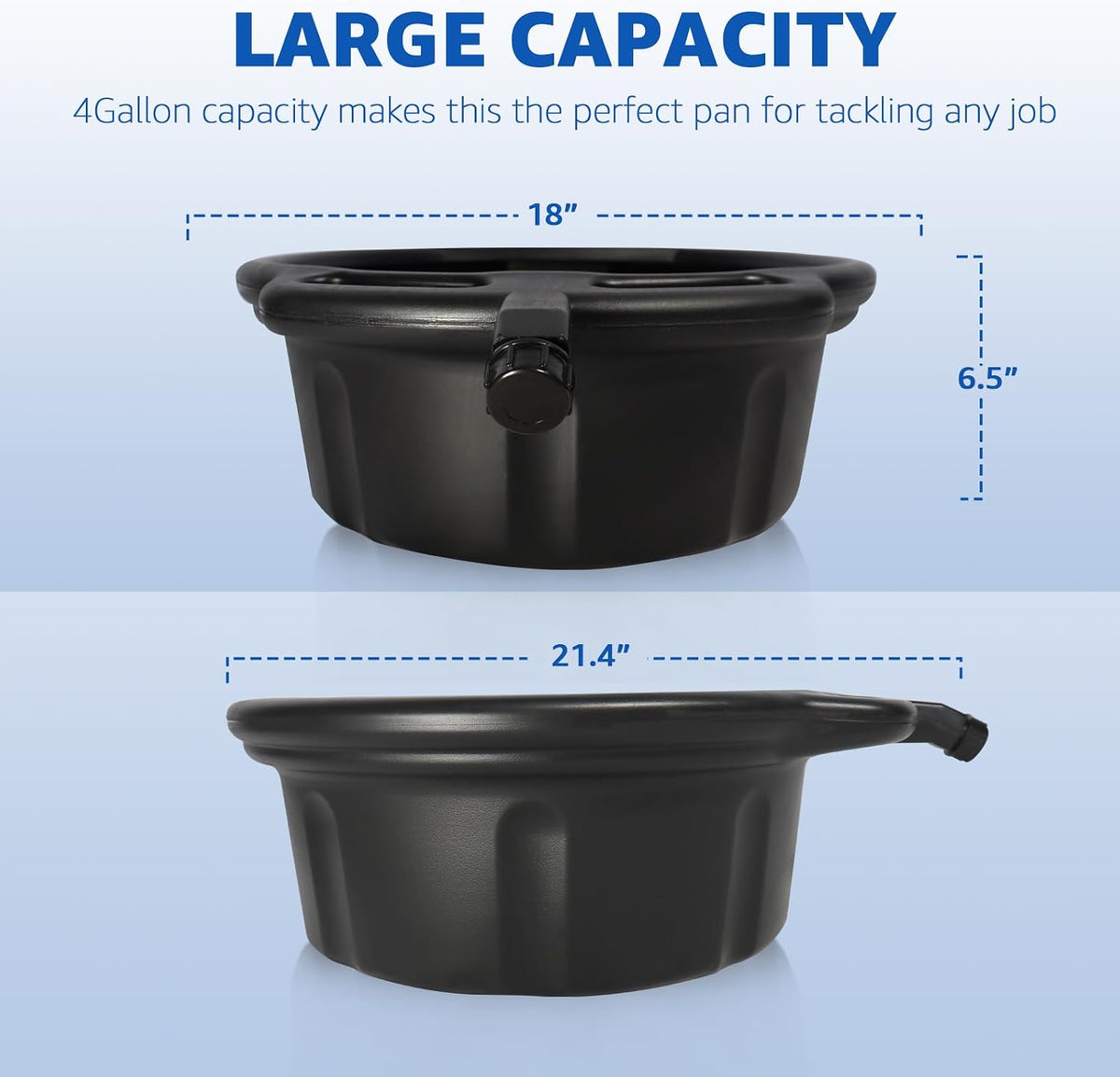 HKTE 16L Oil Drain Pan, 4.2 Gallon Large Capacity Oil Change Pan with Anti-Splash Lip & Wide Pour Spout, Heavy Duty HDPE Oil Catch Container for Cars, Trucks, SUV Maintenance