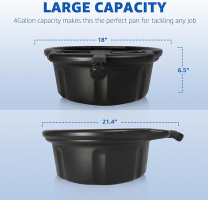 HKTE 16L Oil Drain Pan, 4.2 Gallon Large Capacity Oil Change Pan with Anti-Splash Lip & Wide Pour Spout, Heavy Duty HDPE Oil Catch Container for Cars, Trucks, SUV Maintenance