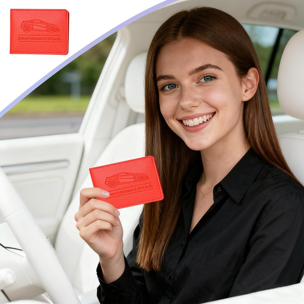 Car Registration Insurance Holder, Vehicle Document Glove Box Organizer, Small Automotive Interior Comparment Driver License Case Accessories for Men Women, Universal Fit (Red)