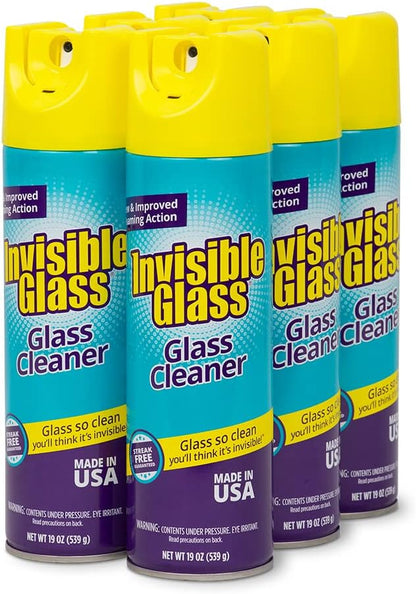 Invisible Glass 91160 Premium Aerosol Glass and Window Foaming Cleaner Spray – Cleans Glass, Windows, Mirrors, Shower Doors, and More – Streak-Free, Ammonia-Free, Tint-Safe – 19 oz