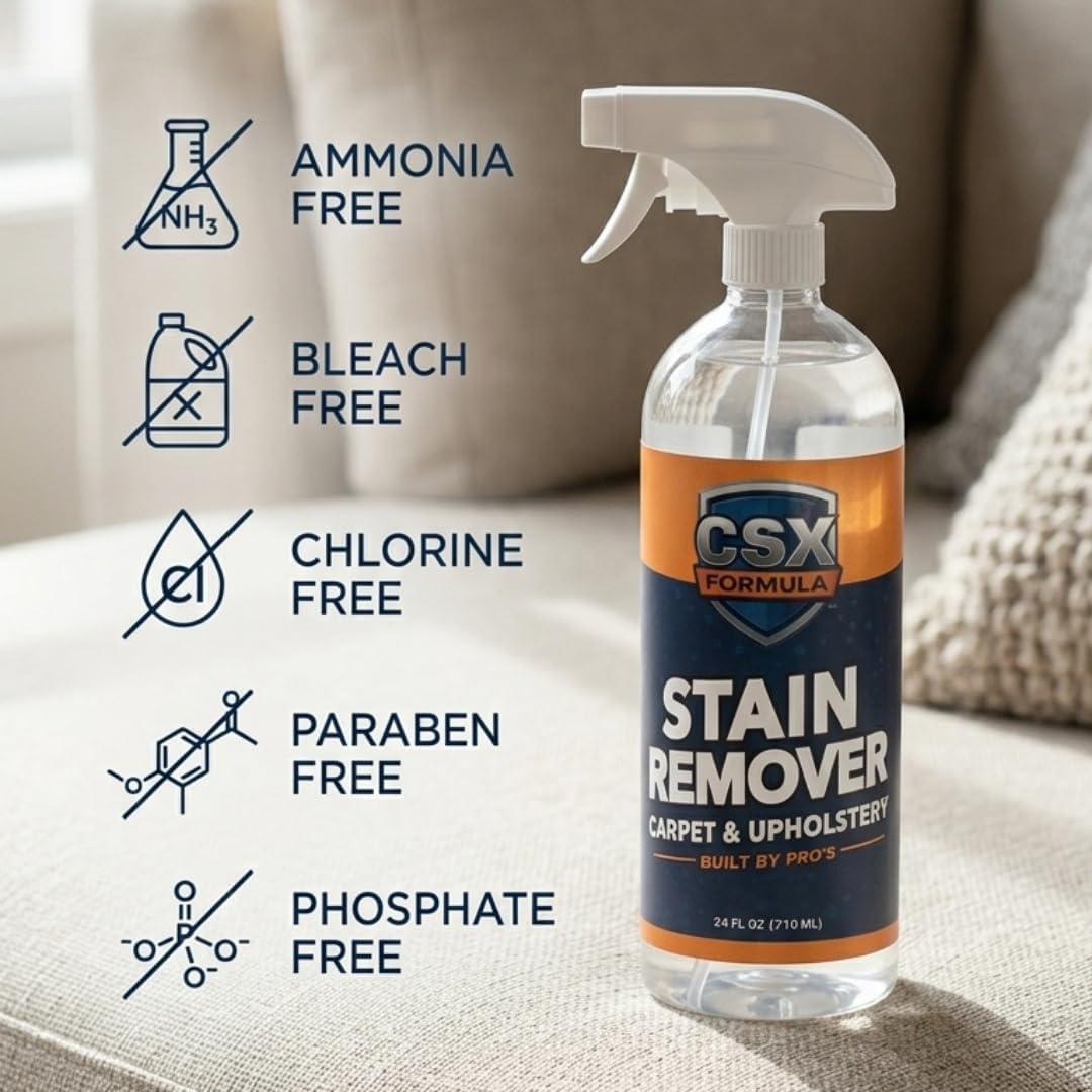 CSX® Carpet Stain Remover 24oz – No Rinse Needed – Most Powerful Carpet & Upholstery Cleaner, Professional Strength, Deep Clean Formula – Removes grease, wine, coffee, ink, food, and more