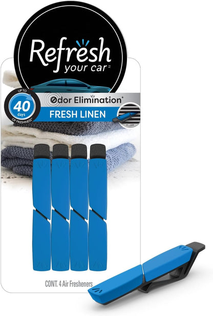 Refresh Your Car Air Freshener Vent Sticks, Fresh Linen Scent, 4 Pack, Convenient Car Vent Sticks