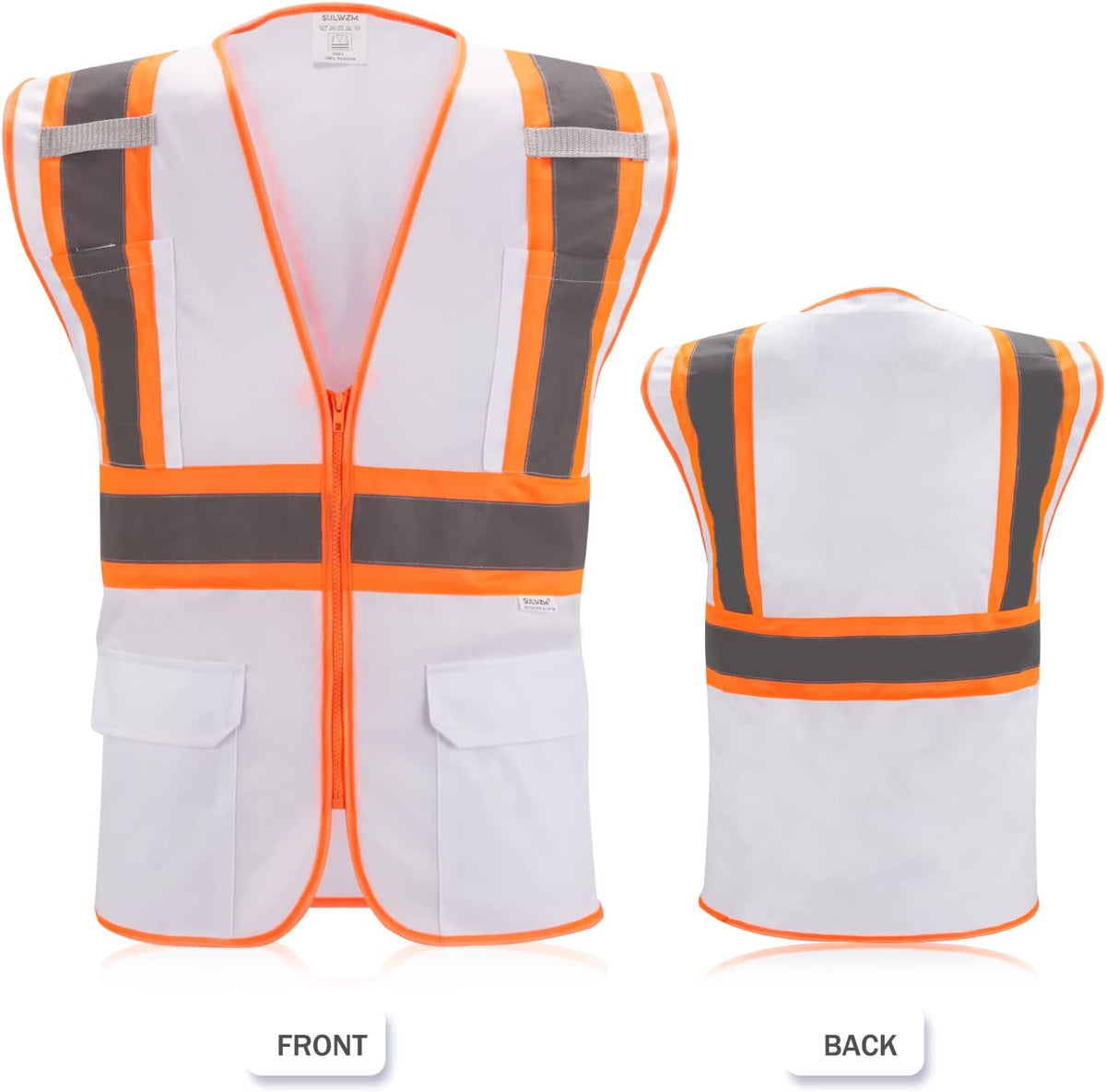 High Visibility Reflective Safety Vest with Zipper and Pockets Orange,M