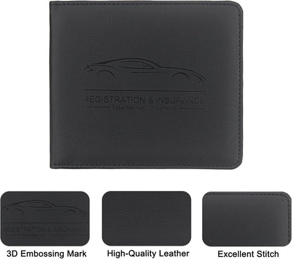 LumiMokki Car Registration and Insurance Holder, Leather Registration and Insurance Card Holder, Vehicle Glove Box Organizer - For Documents, Cards, License (Black)