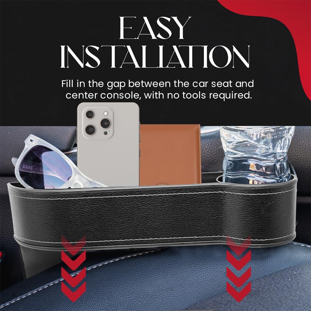 Car Seat Gap Filler Organizer 2 Pack - Accessory Tray for Front Seat Console Car Organizer and Storage w/Accessories